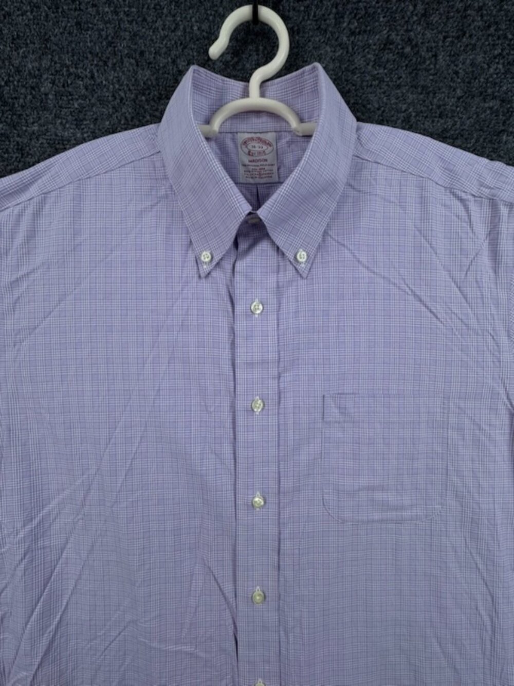 Brooks Brothers Men Supima Cotton Spandex 16 33 Check Button-Down Madison Pocket